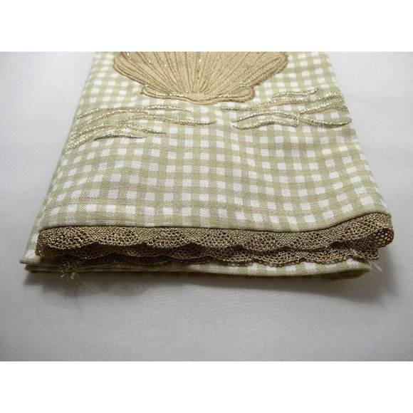 Artistic Accents Nautical Sea Shell Gold Lace Kitchen Towel Beach Cotton Tan NWT - Picture 7 of 8
